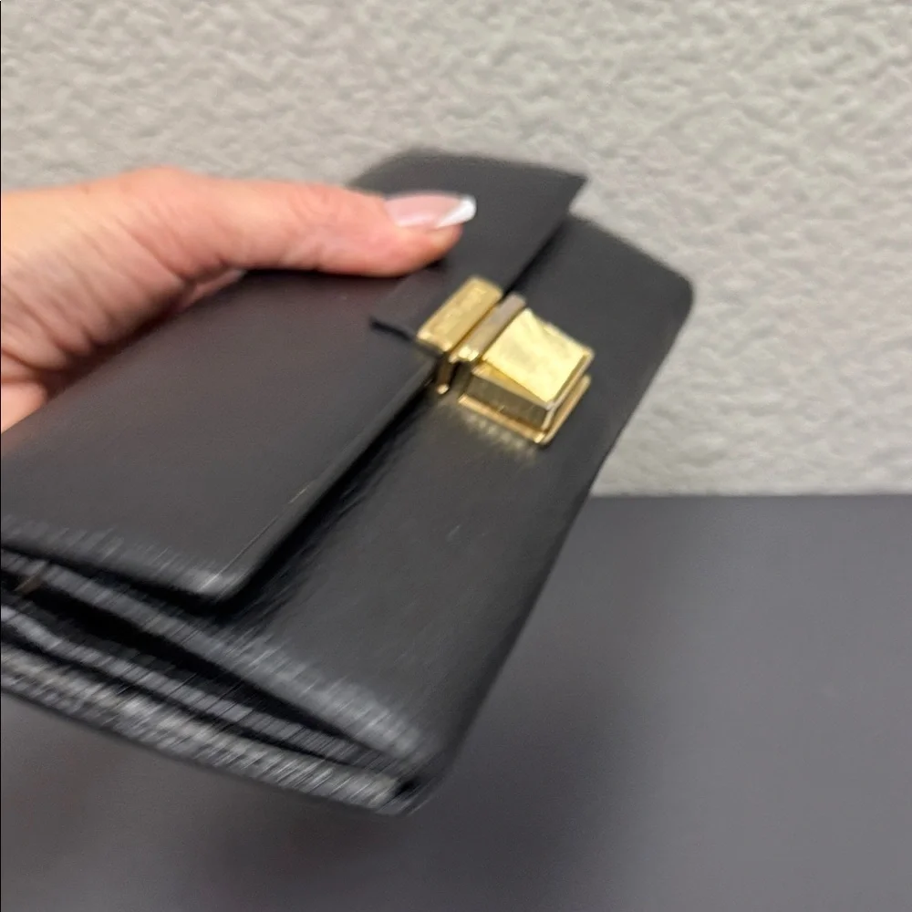 Vintage Miu Miu Black Leather Wallet with Gold Accent